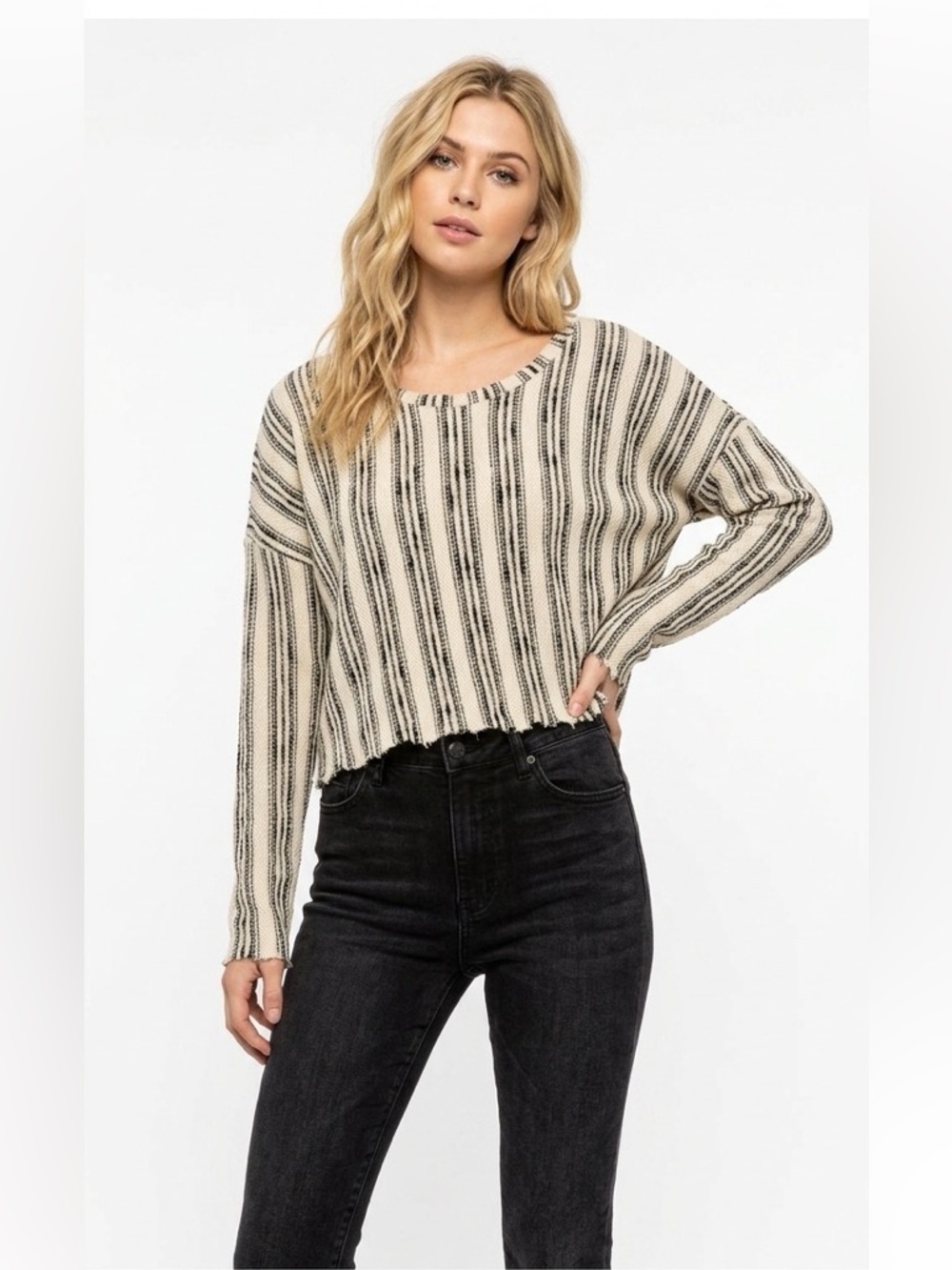 Storia size large striped cropped sweatshirt